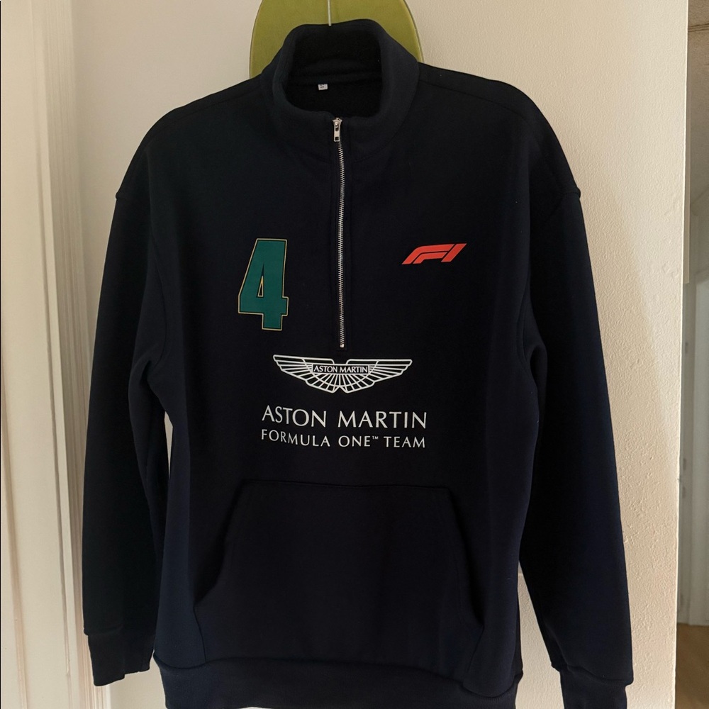 Aston Martin F1 Team print zip up sweater size small navy